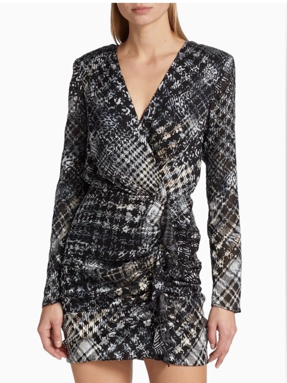 Ramy Brook Black, White & Beige Abstract Print Mini Dress 8